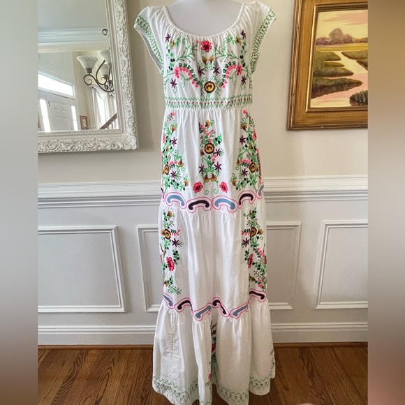 New Anthropologie Embroidered Off-The-Shoulder Maxi Dress Medium White - Picture 5 of 9